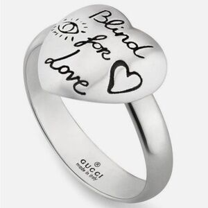 Gucci Silver Blind Love Heart Ring Size 7
